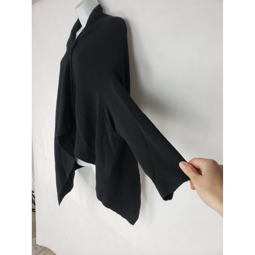 Moyuru Women's Black 100% Wool Asymmetrical Knit Sleeved Poncho Cardigan Size S - Picture 3 of 9